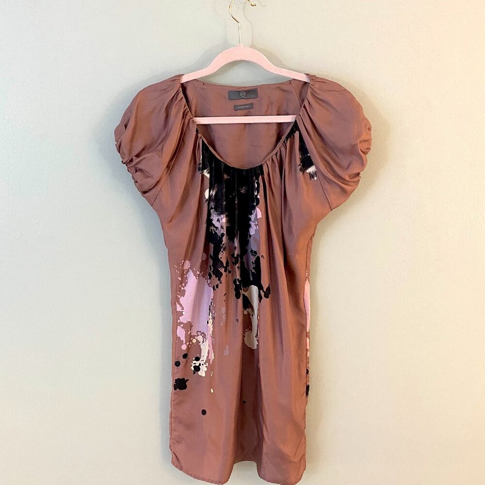 Alexander McQueen McQ paint splatter silk mini dress in Mocha